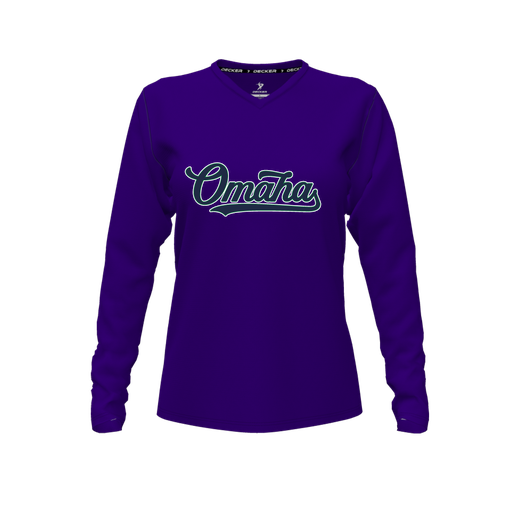 [FTLVCFPP-FYXS-LOGO2] Decker Comfort T-Shirt (Female Youth XS, Purple, V Neck, Logo 2, Long Sleeve)