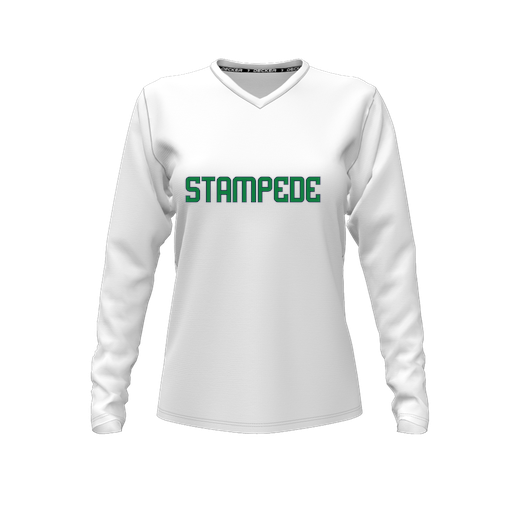 [CUS-DFW-TEES-PER-VNK-LSL-WHT-FYXS-LOGO3] Decker Performance T-Shirt (Female Youth XS, White, V Neck, Logo 3, Long Sleeve)