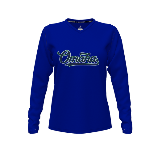 [FTLVPTRY-FYXS-LOGO2] Decker Performance T-Shirt (Female Youth XS, Royal, V Neck, Logo 2, Long Sleeve)